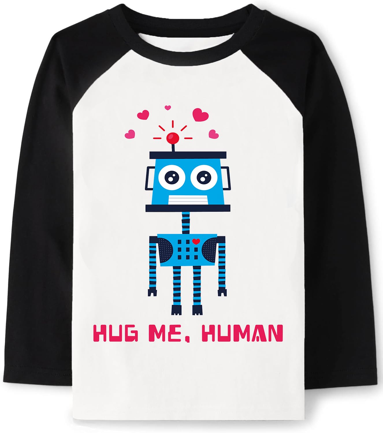 Tkria Big Boy Shirt For Valentine Day Robot Hug Me Human Toddler Pullover Love Heart Outfit Raglan Long Sleeve Top 8Years