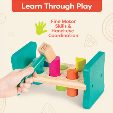 B. toys - Wooden Shape Sorter - Pounding Bench For Shape Sorting - 6 Pegs & Toy Hammer - Classic Toys For Toddlers, Kids - 2 Yea