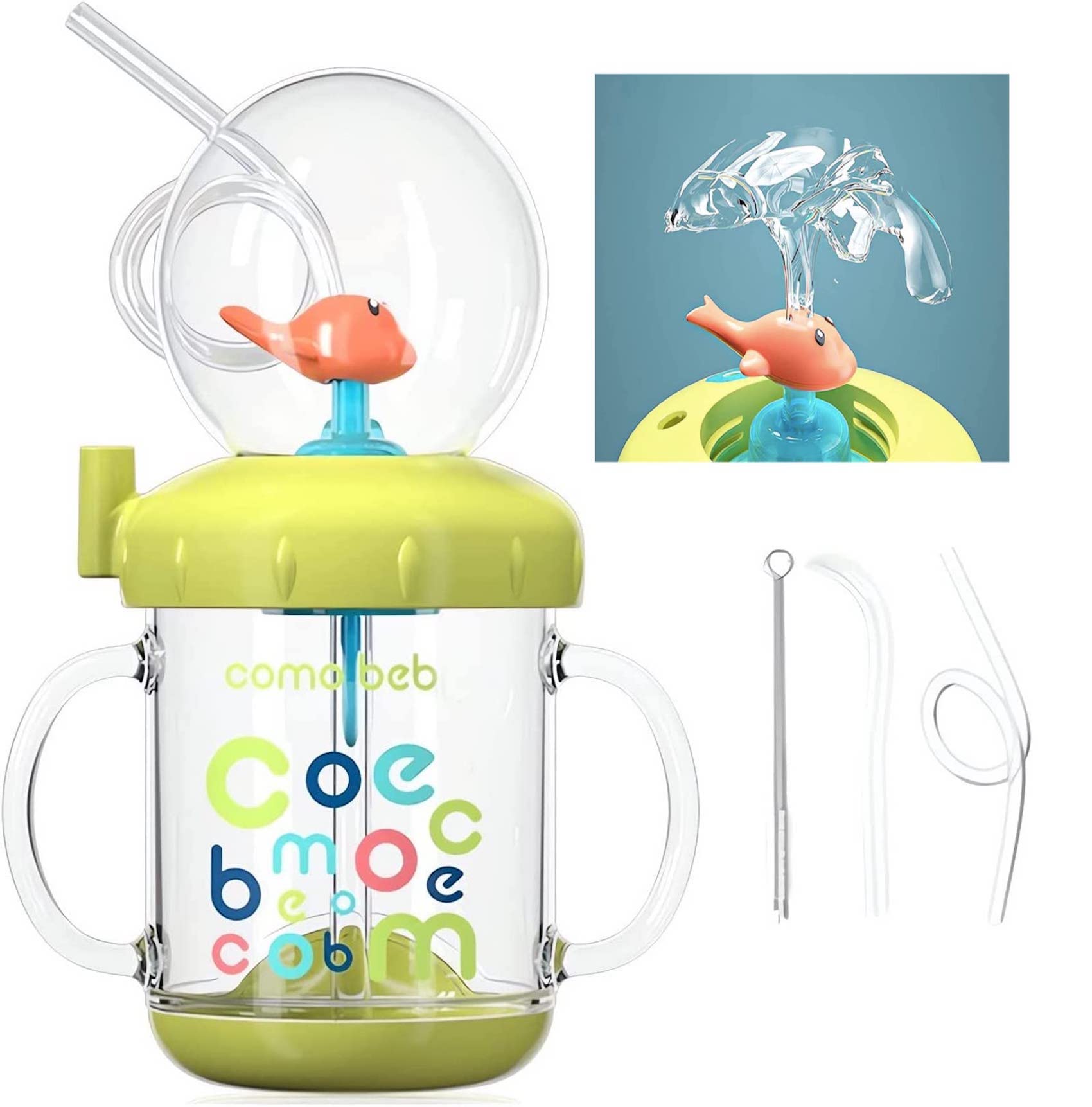 Drinking Cup With Whale Squirt, Cute Whale Cup Water Bottle, Whale Spray Sippy Cup, Leak Proof Weighted Straw Cup For Kids (220M