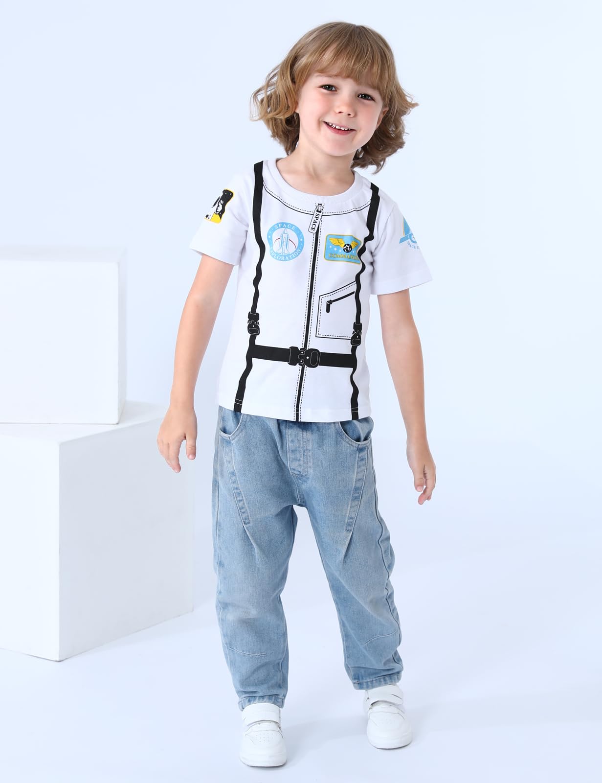 Cosland Toddler Astronaut Shirt Little Boys Halloween Costume, White, 3T