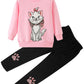 Retsugo Toddler Girls Clothes 2 Piece Girls Cat Outfit Kitten Sweater Crewneck Sweatshirts And Paw Print Cat Pants Leggings Pink