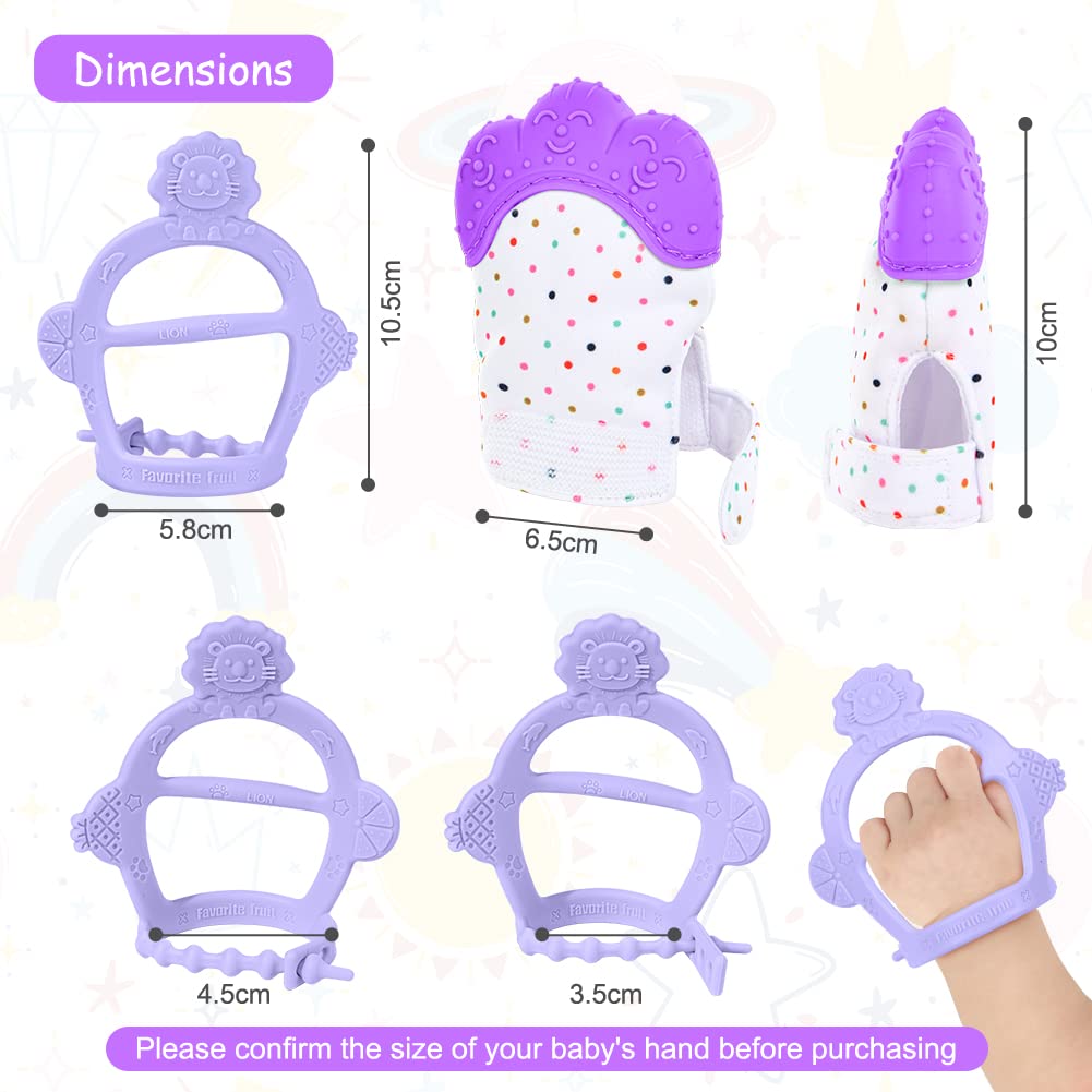 Vicloon Silicone Teething Mitt, 2Pcs Teething Mitten with Adjustable Strap, Crinkle Sound and Textured, Self Soothing Baby Chew