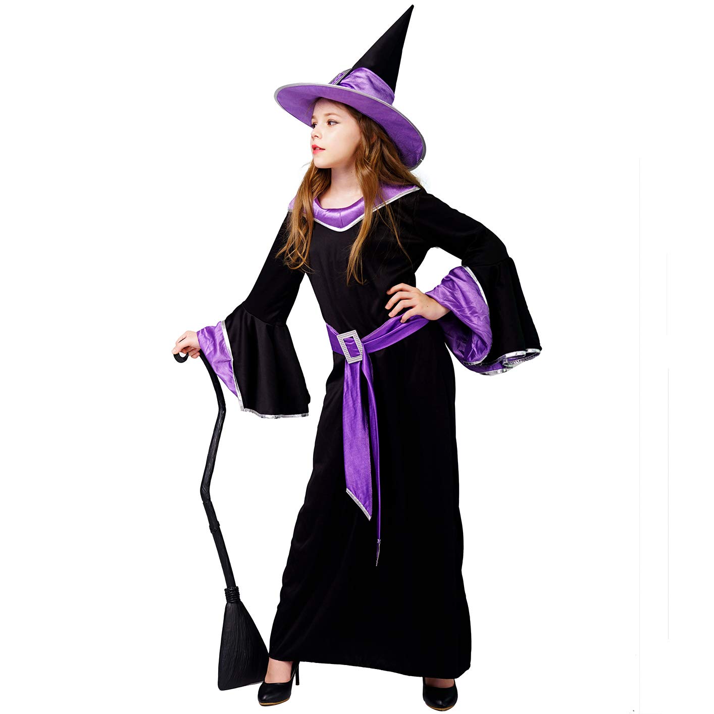 Dsplay Girl'S The Glamour Witch Dress Halloween Costumes (7-9Y, Purple)