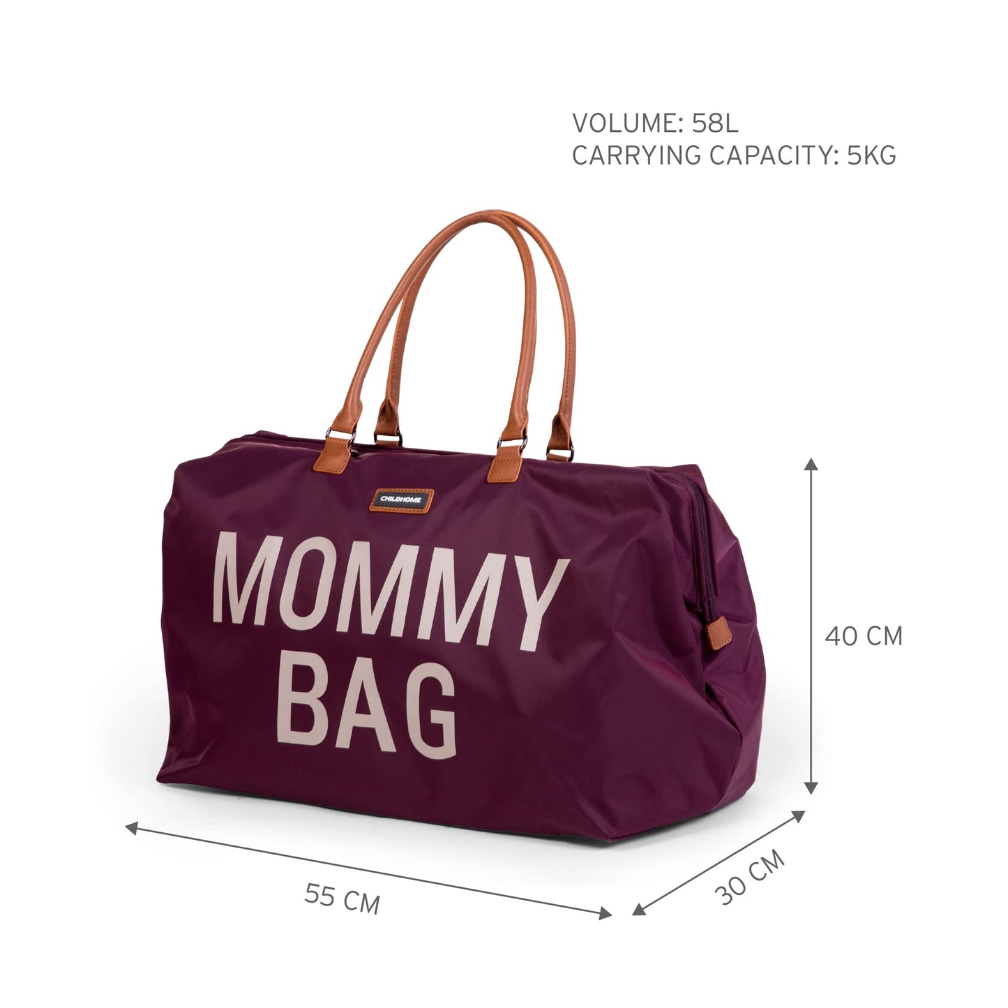 Childhome Original Mommy Diaper Bag - Large Tote for Travel and Hospital - Pregnancy Must Haves (Aubergine)