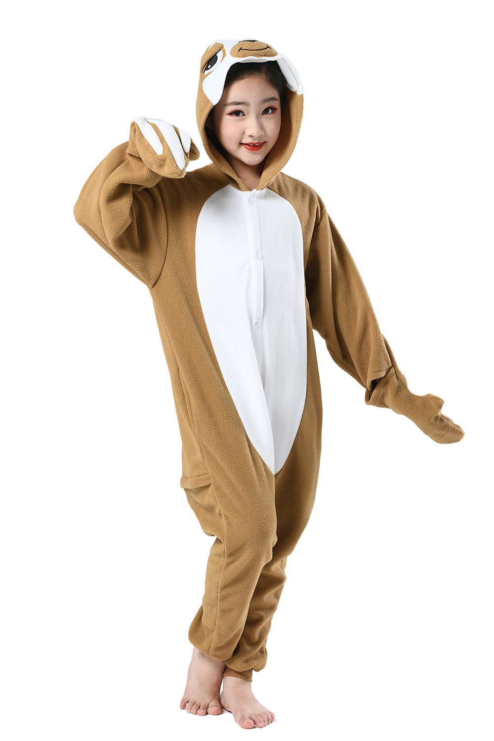 Canasour Kids Sloth Onesie Halloween Cosplay Costume Girls Animal Unisex Outfuit One Piece Hooded Soft Pajamas Brown Party 8-10