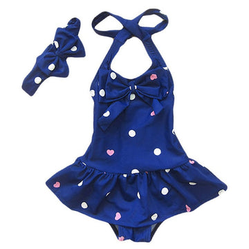 Jastore Baby Girls Swimwear One Piece Swimsuits Beach Wear With Headband (2-3T, Blue)