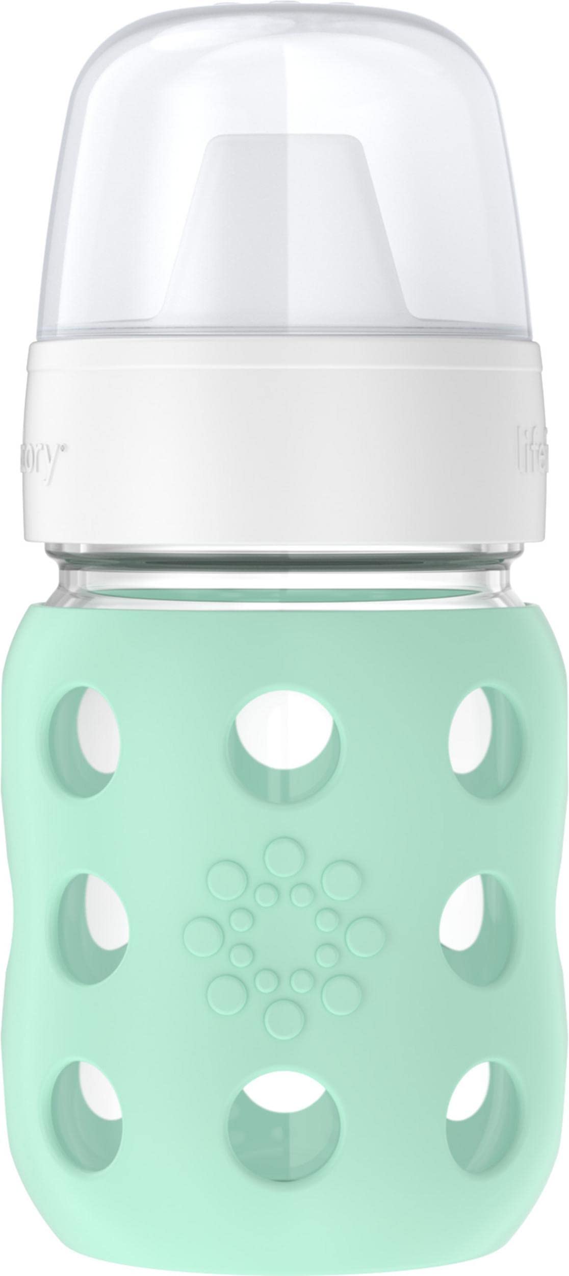 Lifefactory 8-Ounce Wide Neck Glass Baby Bottle With Protective Silicone Sleeve And Hard Sippy Spout, Mint (Lg2221Wmi4)