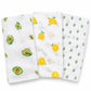GHANGHALI Baby Muslin Washcloths, 100% Cotton Soft Reusable Newborn Face Towels & Baby Wipes, 25 x 25 cm Fruit Print Cloths for 
