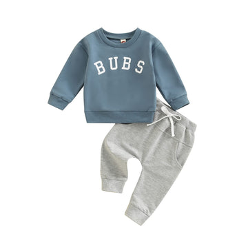 Baby Boy Clothes Outfits 2Pcs Letter Print Crewneck Sweatshirt Pants Sweatsuit Little Boy Clothing(Bubs Blue, 2-3T)