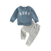 Baby Boy Clothes Outfits 2Pcs Letter Print Crewneck Sweatshirt Pants Sweatsuit Little Boy Clothing(Bubs Blue, 12-18 Months)