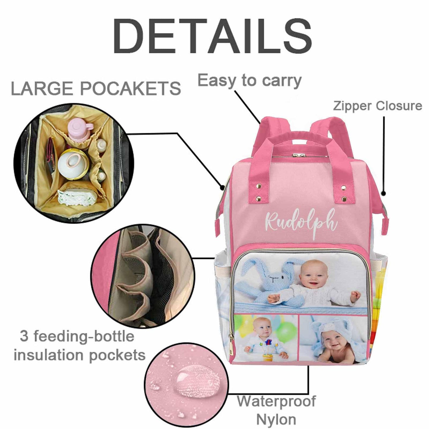 M Yescustom Custom Baby Diaper Backpack Large Diaper Bag With Insulated Pockets Mommy Bags Boys Girl Unisex Multifunction Travel