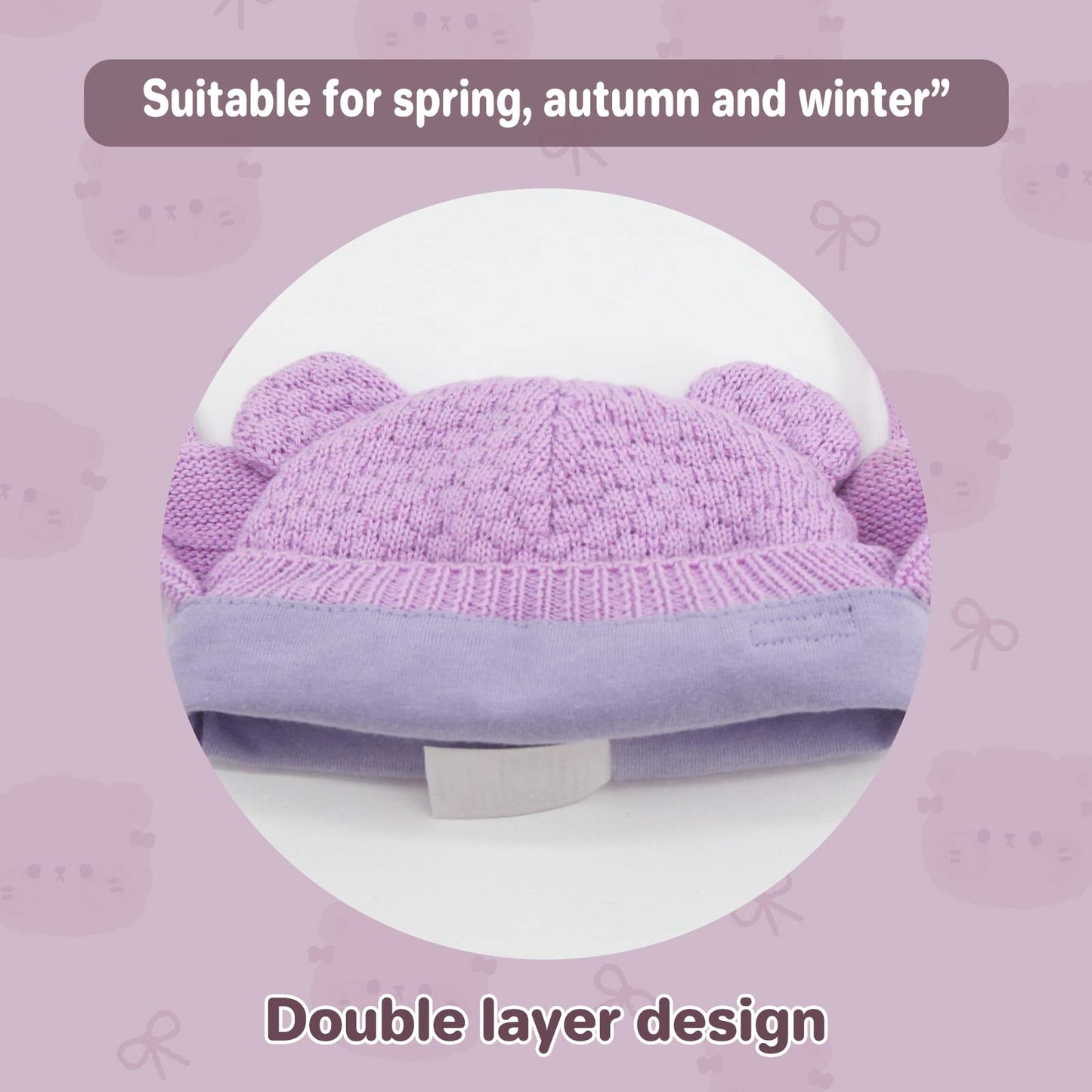 Duoyeree Kids Baby Hat Soft Warm Cable Knit Beanie Toddler Girl Fall Winter Hats(Purple,6-12 Months)