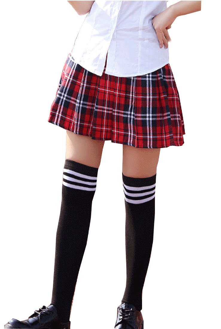 Girl'S Japan A-Line Kilt Plaid Pleated Costumes Skirts (M,Red Blue)