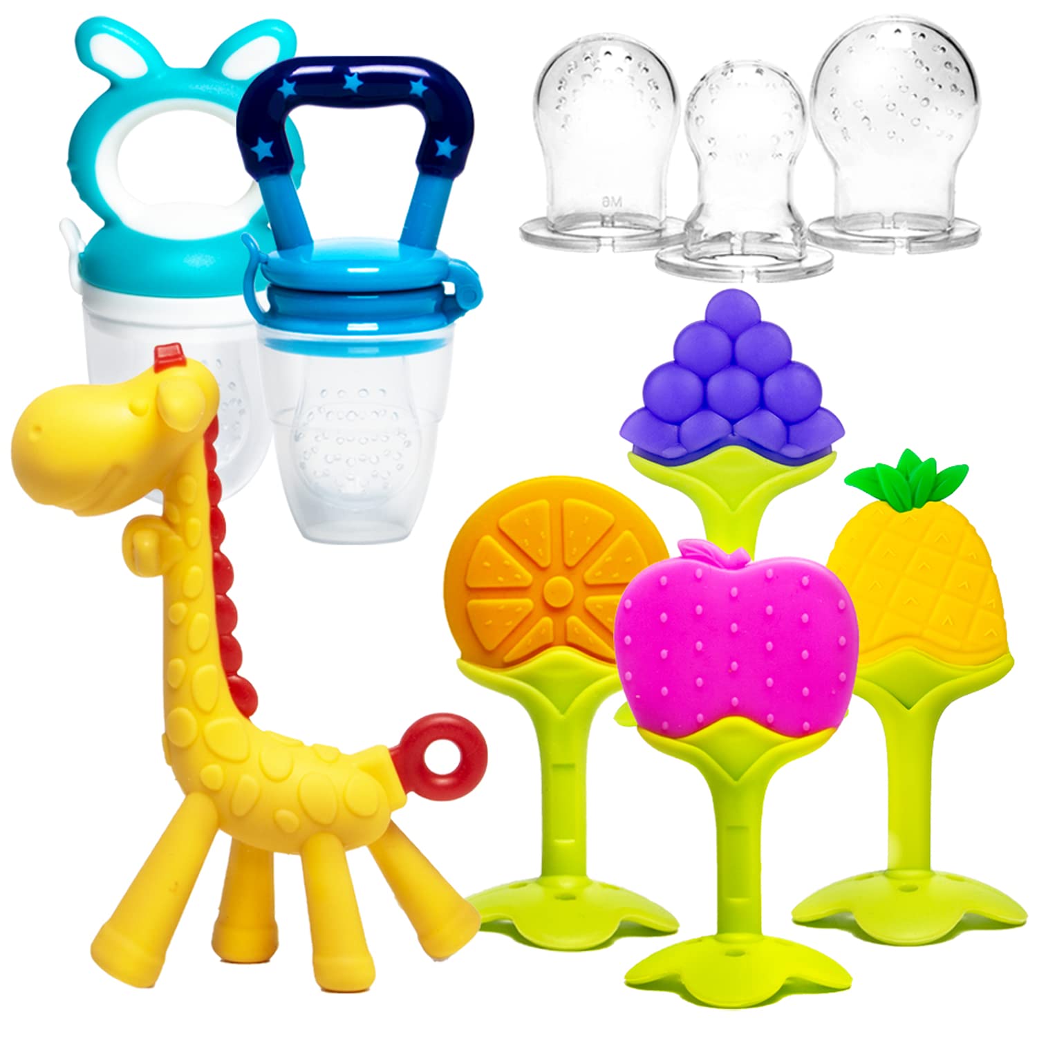 HONGTEYA Teething Toys for Babies 0-6 Months 6-12 Months 6 Pack- 4 Teethers for Babies Baby 2 Fruit Feeders for Newborn Infants 