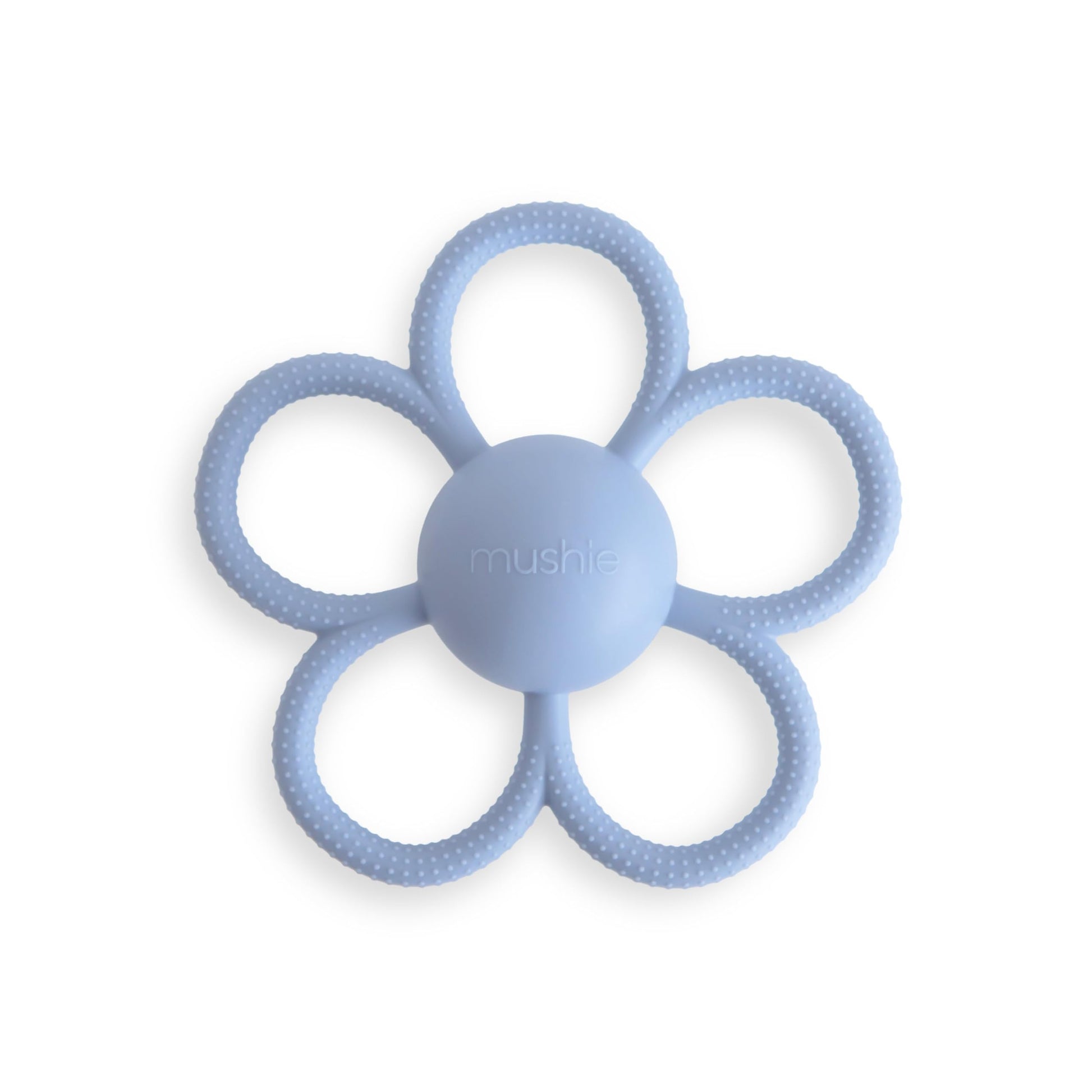 mushie Silicone Baby Daisy Rattle Teether Toy (Faded Denim)