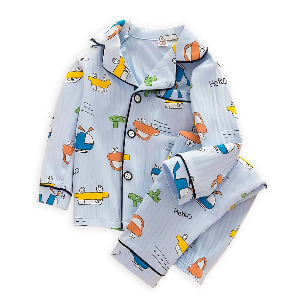 Little Surprise Box, Blue Car & Plane Print Soft Cotton Kids nightsuit23Y