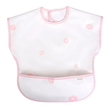 Ali+Oli Smock Bib for Baby (1-pc) Short Sleeve (Pink Flowers) BPA-Free Oeko-Tex Certified, Mess Proof Baby Bib for Eating, Water