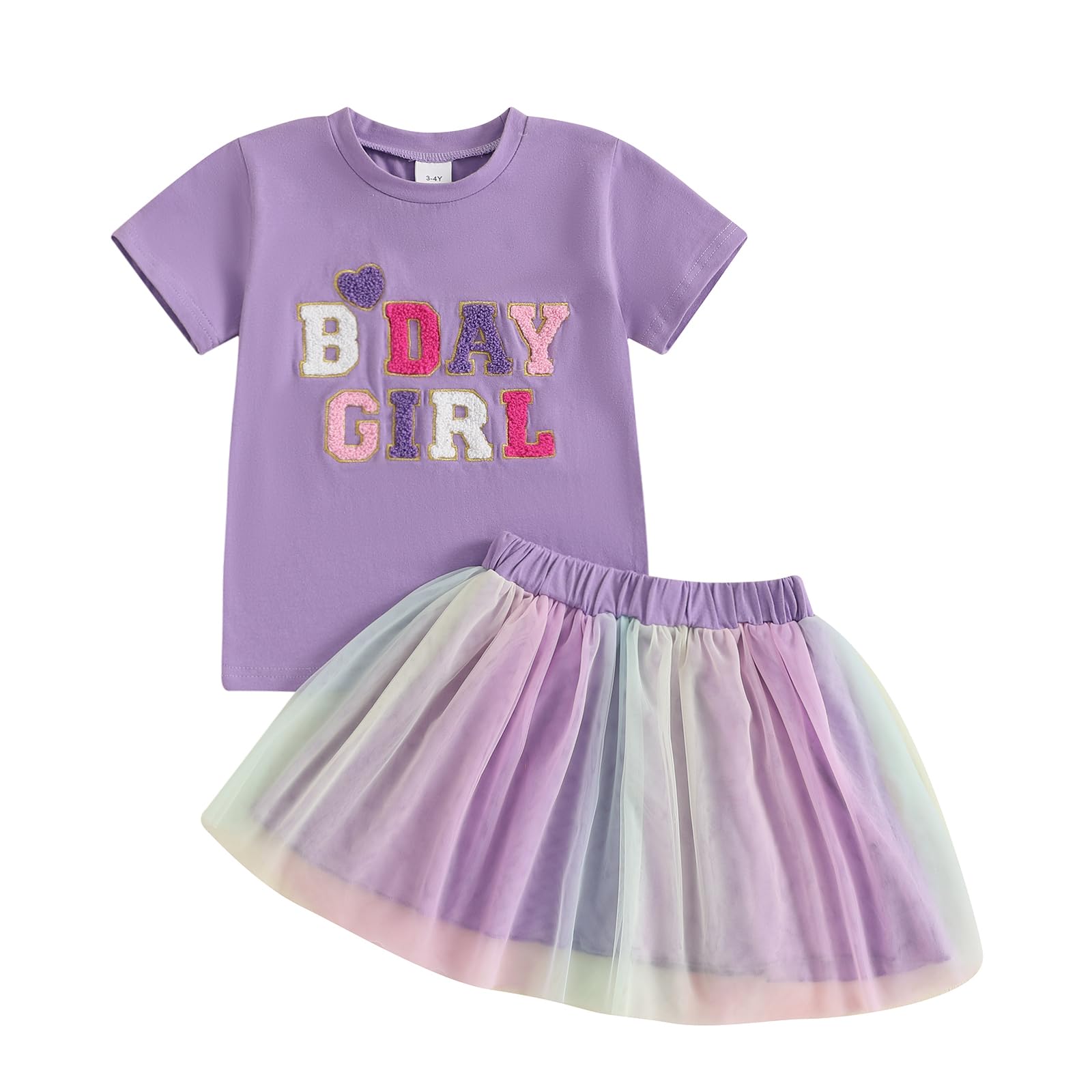 Kayotuas Toddler Baby Girl Birthday Outfit: T Shirt & Tutu Tulle Skirt Set - Happy Birthday Dress Clothes for Girls (Purple, 7-8