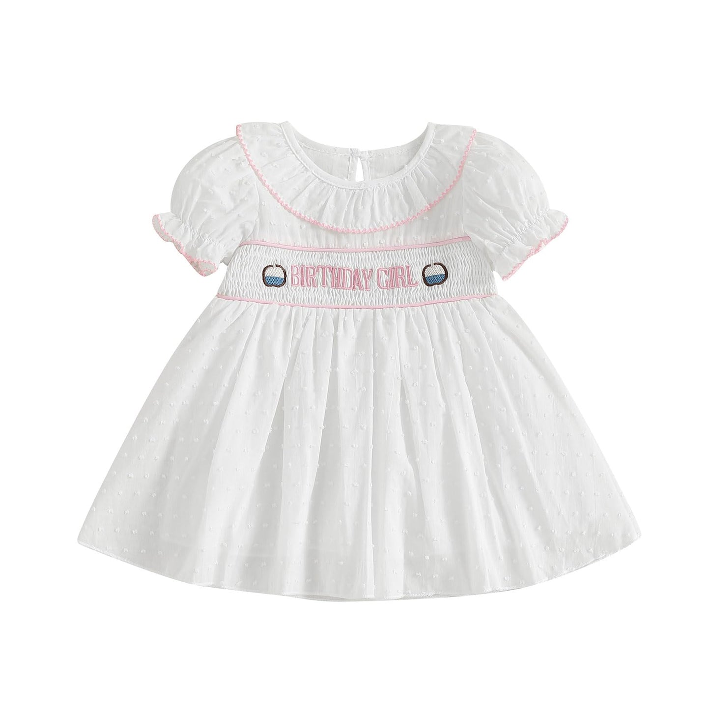 First 2nd 3rd Birthday Outfit Girl Smocked Doll Collar Birthday Girl Dress Dresses Boho Toddler Baby Girl Clothes (Doll Collar C