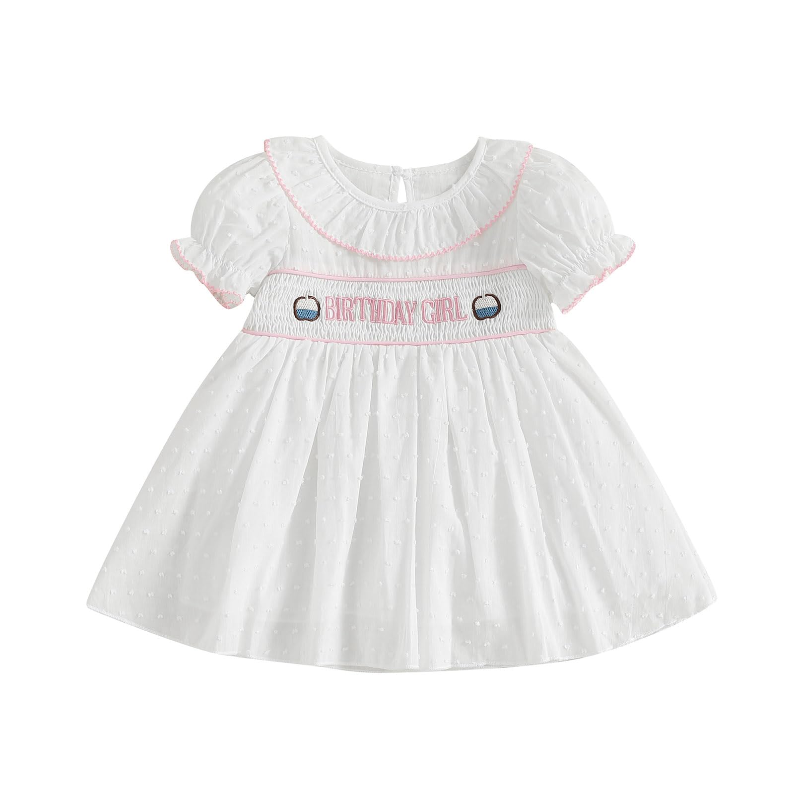 First 2nd 3rd Birthday Outfit Girl Smocked Doll Collar Birthday Girl Dress Dresses Boho Toddler Baby Girl Clothes (Doll Collar C