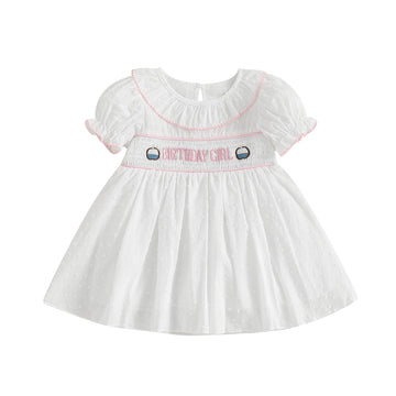 First 2nd 3rd Birthday Outfit Girl Smocked Doll Collar Birthday Girl Dress Dresses Boho Toddler Baby Girl Clothes (Doll Collar C