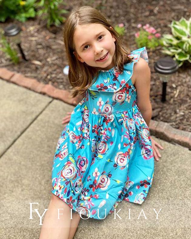 Fioukiay Toddler Baby Girls Floral Casual Dresses Clothes Holiday Beach Sundress Skirts Spring Overall Outfits(Blue&Floral,0-6Mo