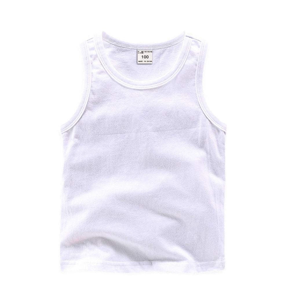Dcuterq Toddler Baby Boys Girls Solid Tank Tops T-Shirts Undershirts Cotton Summer Sleeveless Vest White 12-18 Months