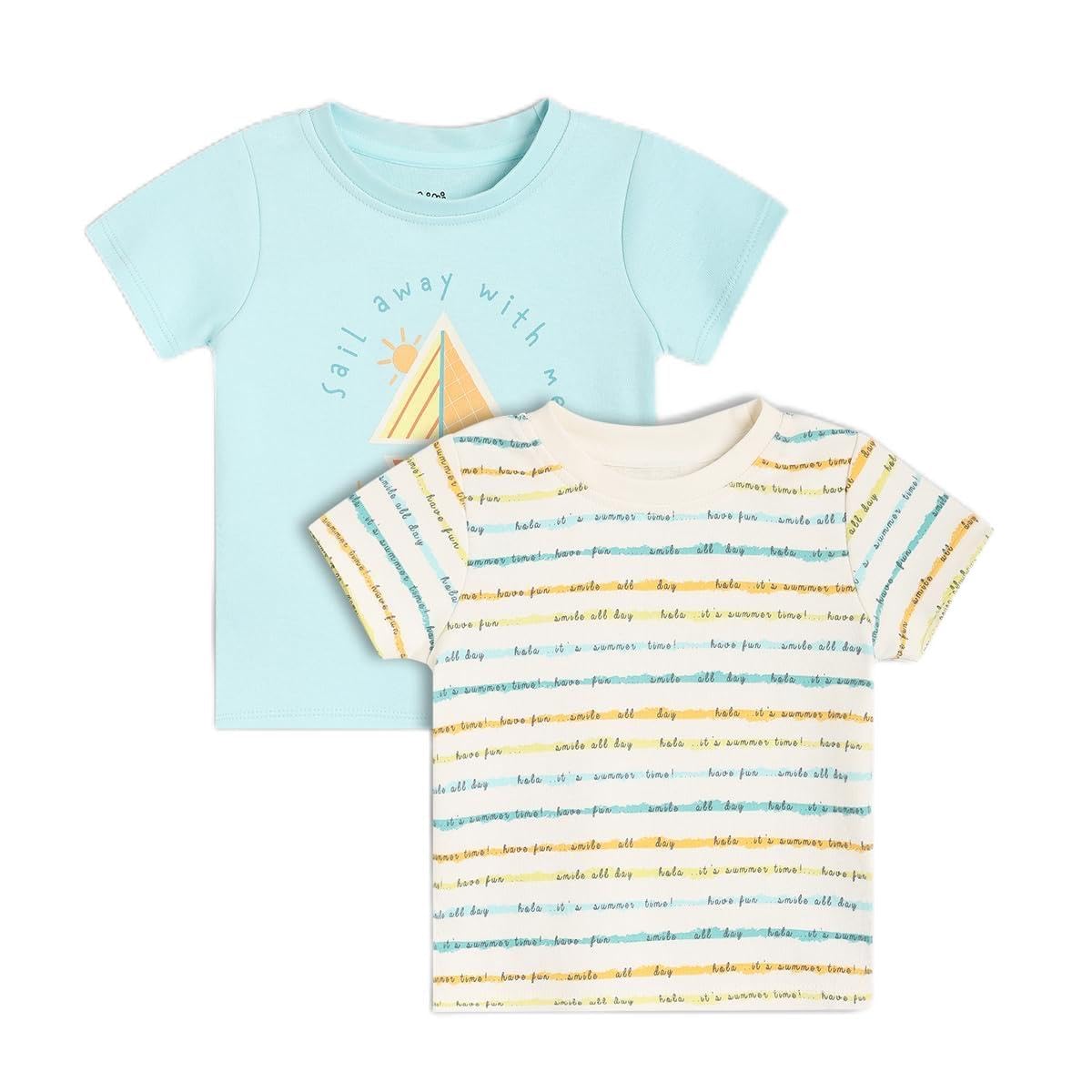 Miniklub Cotton Pack Of 2 Half Sleeves Text Printed Tees  (912M) White/Blue
