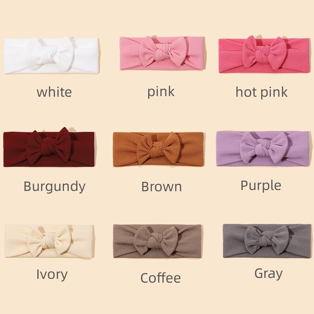 Jiahang Baby Bows Turban Knotted Head Wraps Hair Bow Headbands Stretchy Hair Bands 9Pcs For Newborn Infant Toddlers Girls (Qyb91