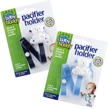 Baby Buddy Pacifier Clip Holder, Newborn Essential With Universal Fit For All Binky And Teether Brands, Ages 4+ Months, Navy + B