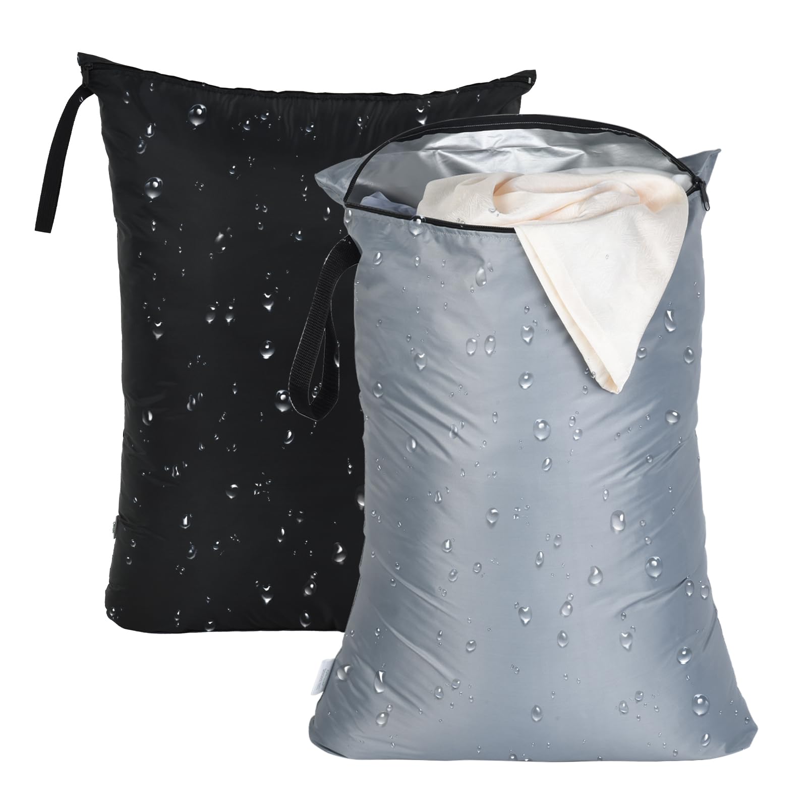OTraki 2Pcs Exlarge Wet Bag 24x32 inch Reusable Waterproof Wet Dry Bag with Zipper Handle Wet Clothes Washable Laundry Bag for T