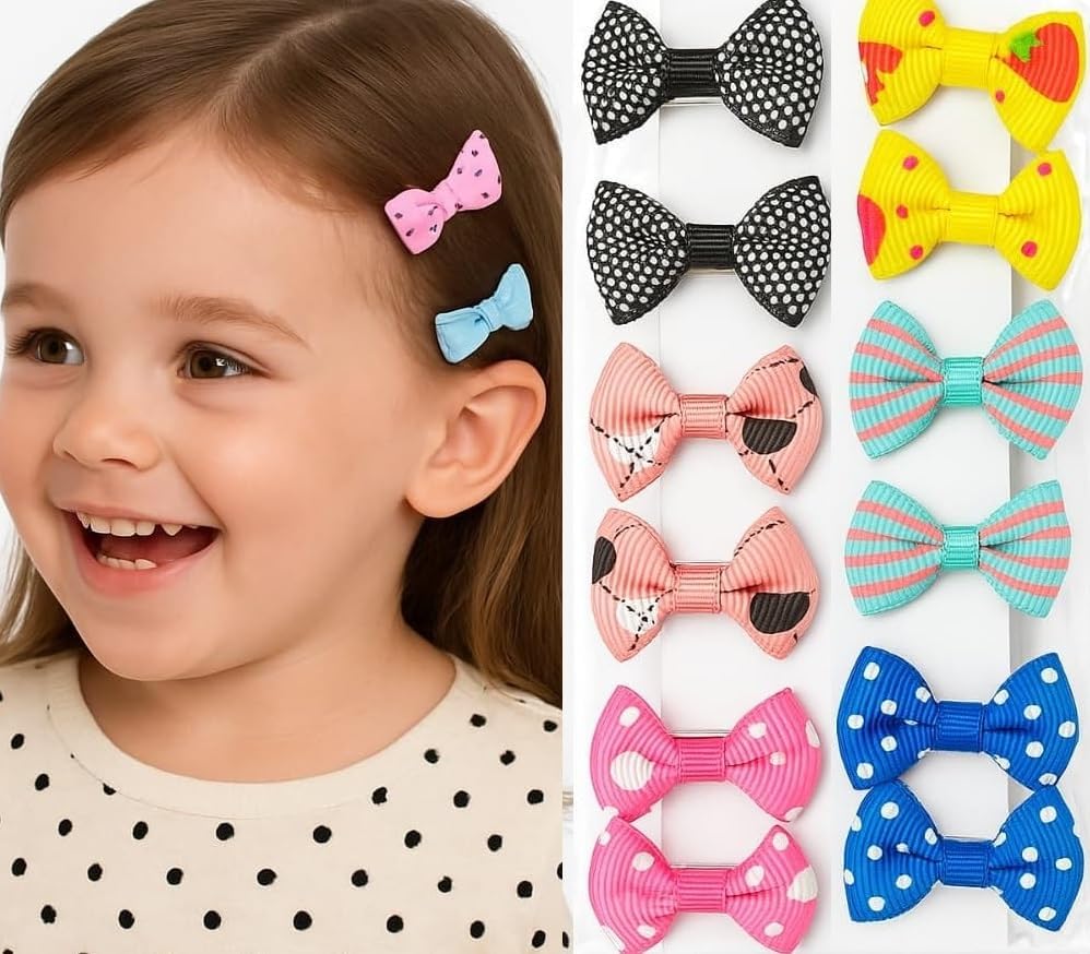 24Pcs Ribbon Bow Hair Clips With Alligator Clip | Cute PolkaDot & Floral Ribbon Bows For Toddlers & Girls | Secure NoSlip Grip