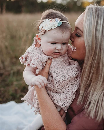 2Bunnies Girl Baby Toddler Vintage Lace Pom Pom Flutter Sleeve Easter Birthday Outfit Dress (Dusty Pink, 6)