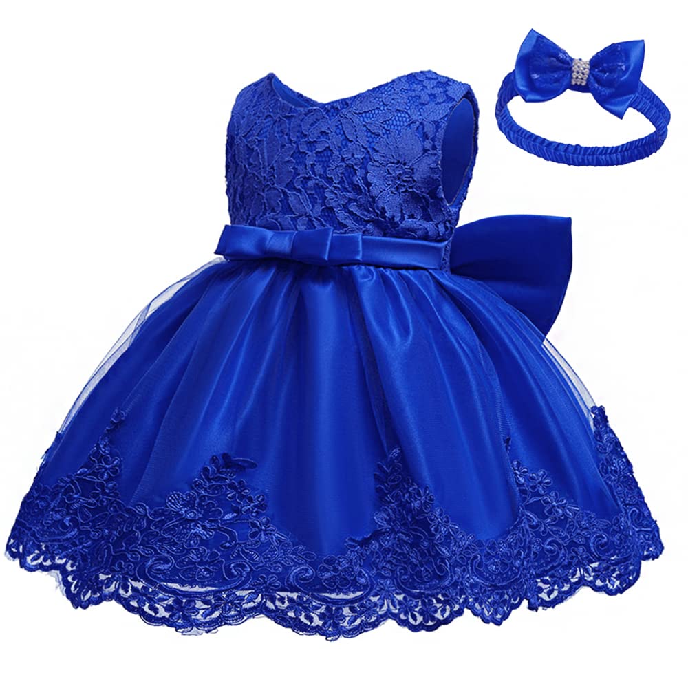Baby Christmas Embroidery Lace Dresses Little Kid Easter Halloween Wedding Formal Event Dress (Sapphire 8348,24M)