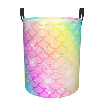 Pevtufa Fish Scale Foldable Laundry Basket Organizer,Fabric Clothes Toy Storage Basket Nursery Hamper Storage Bin For Household 