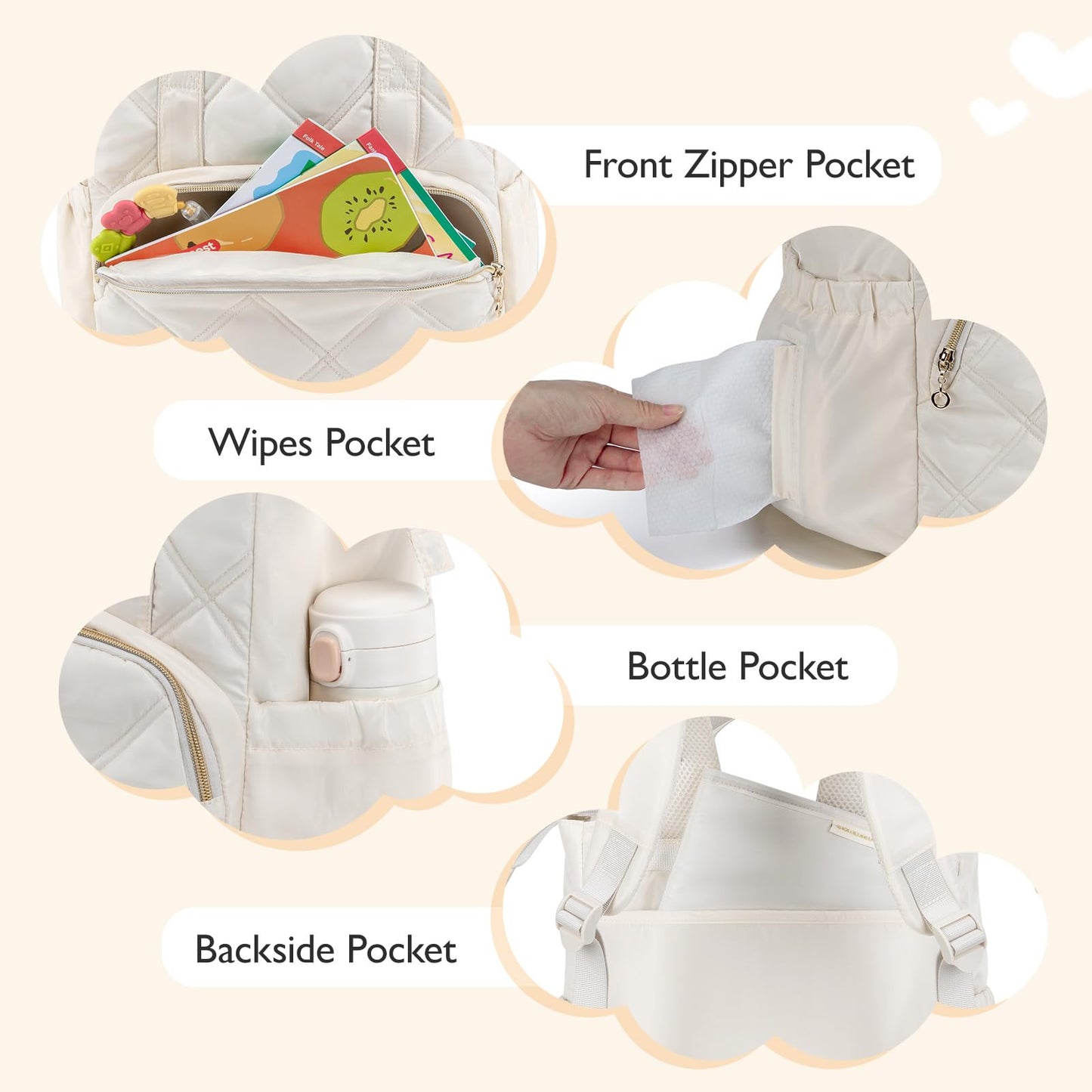 Mommore Quilted Diaper Bag Backpack, Small Baby Bags, Lightweight Mini Diaper Backpack For Travel, With Insulated Pockets, Chang