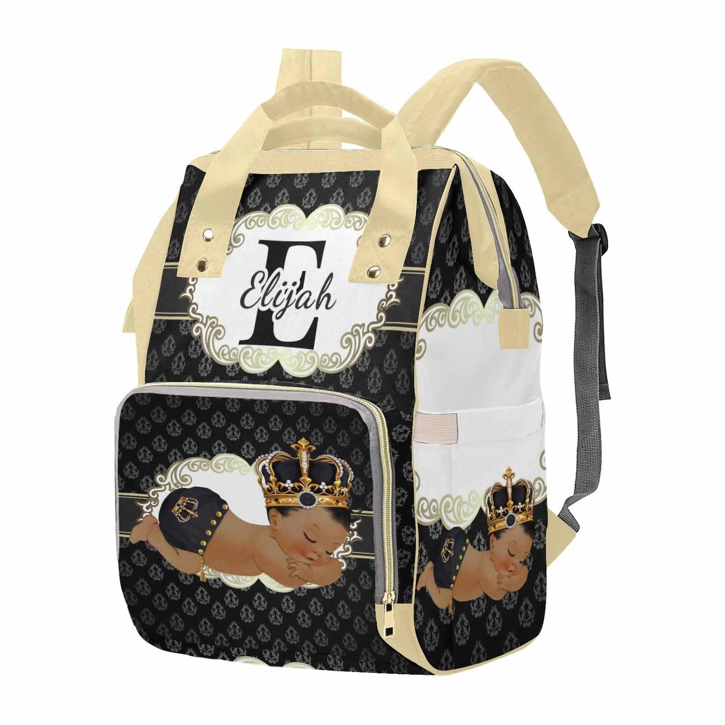 M Yescustom Personalized Baby Diaper Bags For Women Men, Custom Brown Prince Backpack Customized Nappy Mommy Bag Backpack For So