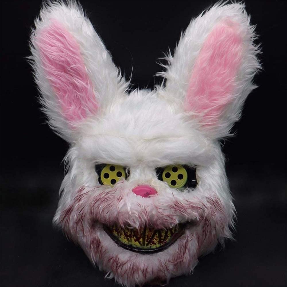 Besseek Halloween Scary Mask Rabbit Bunny Mask, Bloody Plush Animal Head Mask, Halloween Cosplay Costume Props Halloween Party F