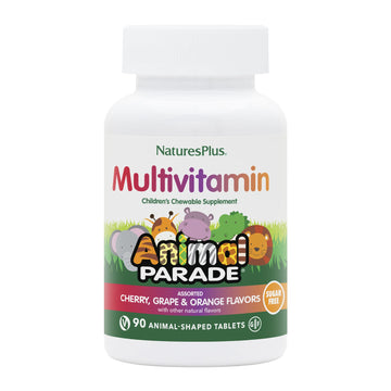 Natures Plus Animal Parade Sugar-Free Children'S Multivitamin - Assorted Cherry, Grape & Orange Flavors - 90 Chewable Tablets -