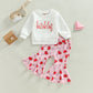 Iddolaka Toddler Baby Girls Valentines Day Outfits Long Sleeve Letter Sweatshirt Shirt Heart Flared Pants Spring Clothes (G-Whit