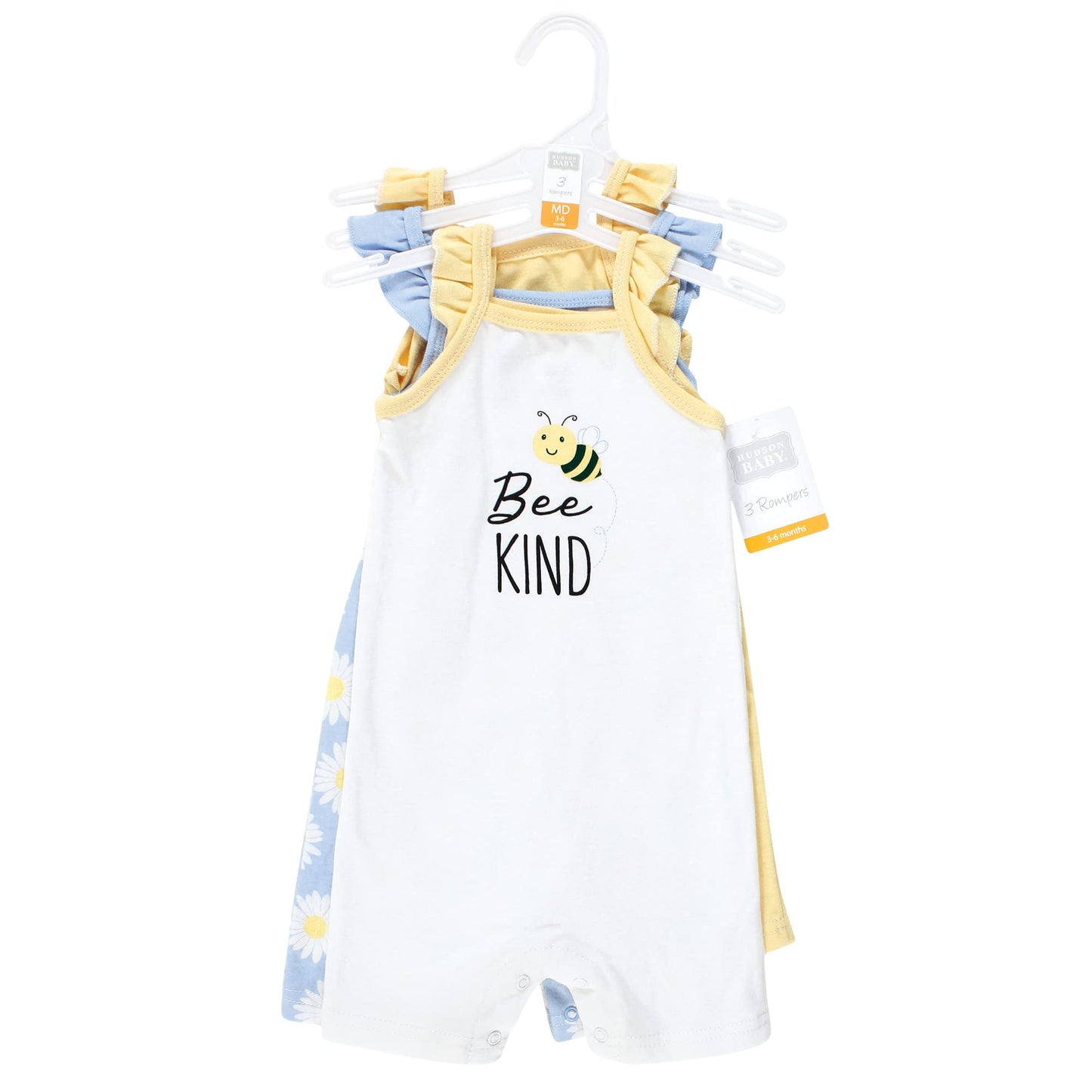 Hudson Baby Unisex Baby Cotton Rompers, Bee Kind, 6-9 Months