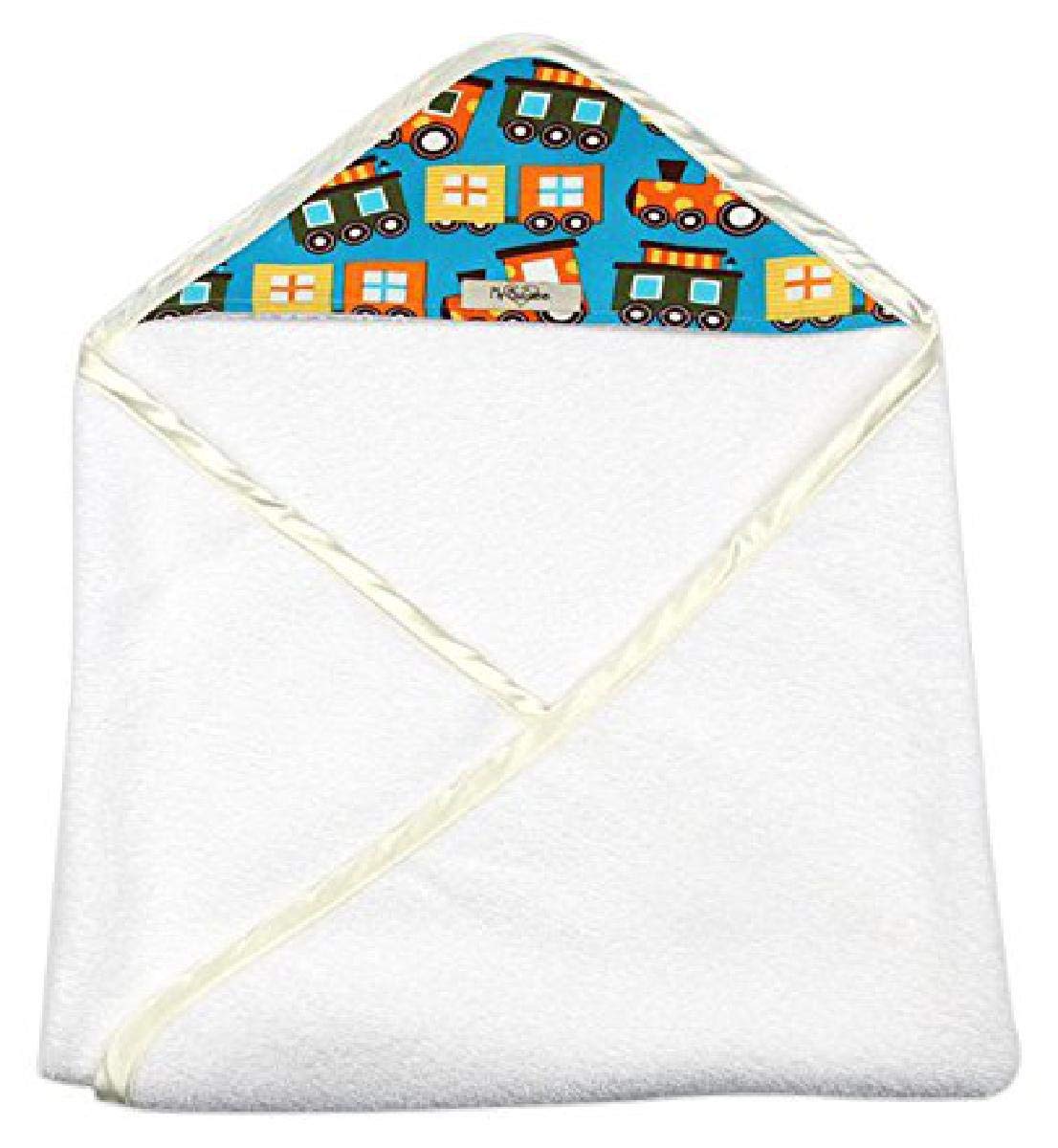 My Blankee Newborn Hooded Baby Boy Towel, Turquoise Trains