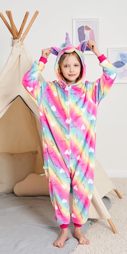 Riverchan Kids Unicorn Onesie Animal Pajamas Halloween Cosplay Costume Sleepwear Gift For Girls And Boys (5T, Rainbow Love)