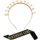 Zonon Birthday Headbands Birthday Satin Sash And Tiara Happy Birthday Crown Party Favor Decorations For Girls Women (Gold)