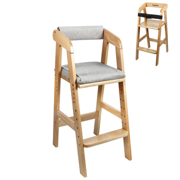 Pandaear Wooden High Chair For Toddlers, Adjustable Child Highchair Feeding Chair With Removable Cushion & Steps For Kids Dining