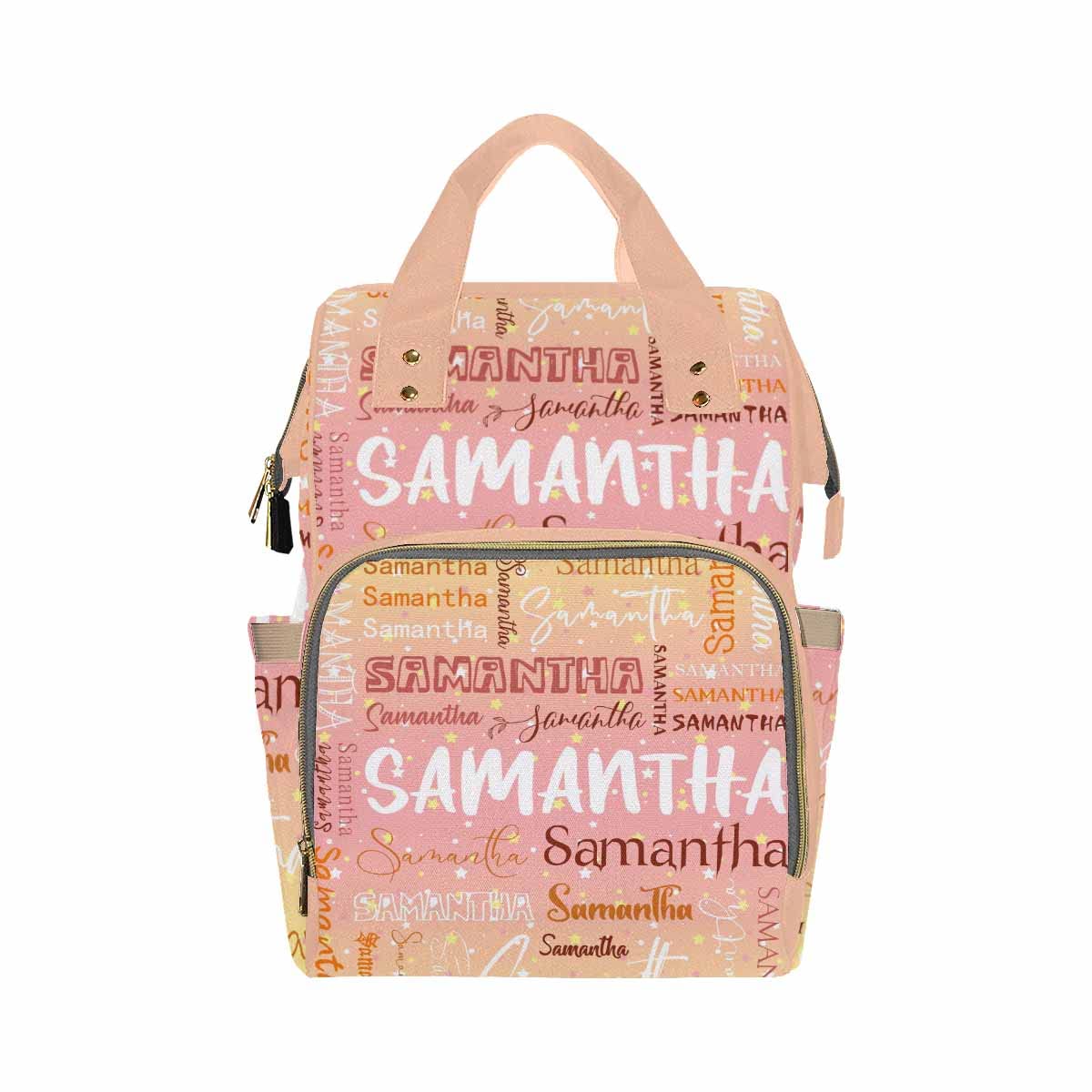 Personalized Name Diaper Backpack, Custom Text Diaper Bag Mummy Nursing Baby Bag Casual Travel Daypack Bag Fashion Multipurpose