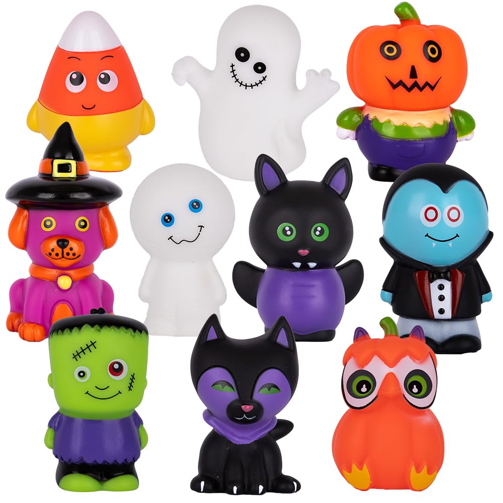 ArtCreativity Assorted Halloween Rubber Characters for Kids, Pack of 10, Variety of Halloween Figures, Trick or Treat Supplies, 