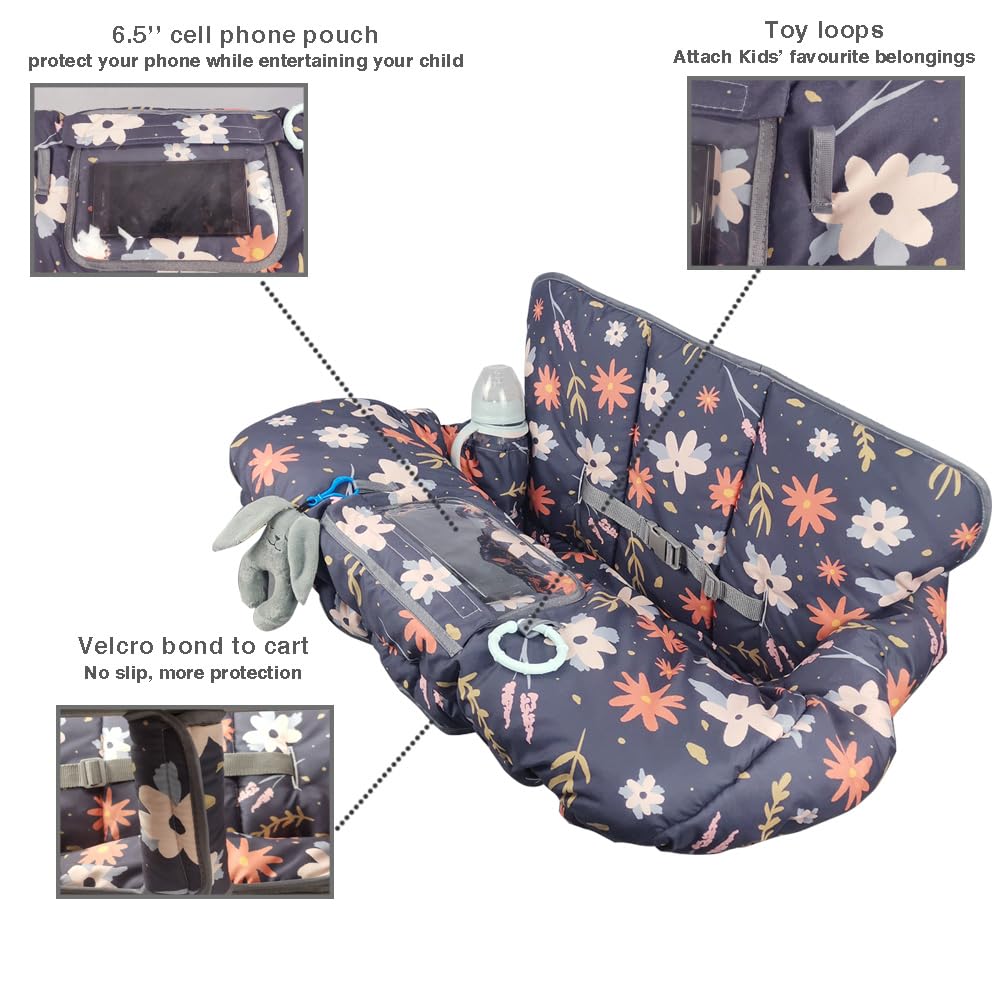 Shopping Cart Cover For Baby/Toddler With Pillow, Cozy High Chair Cover, Removable Bolster Positioner, Dark Blue