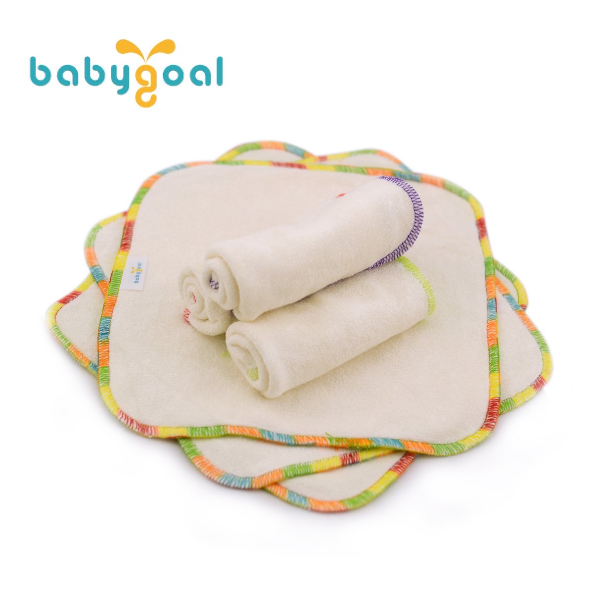 Babygoal Reusable Rayon From Bamboo Baby Wipes, 12 Pack Washable Small Size Saliva Towel Face Washcloths, Cloth Wipes 8X8 12Bw02
