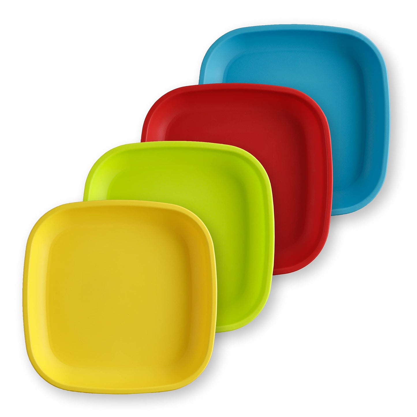 Re-Play Toddler Plates - 22 Oz. Deep-Walled Flat Kids Plates - Dishwasher & Microwave Safe - Made in USA - Set of 4-7.37 x 7.37 